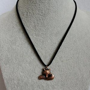 Mens copper fox charm black suede necklace
